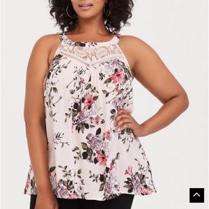 Torrid Challis Lace Trim Goddess Neck Tank